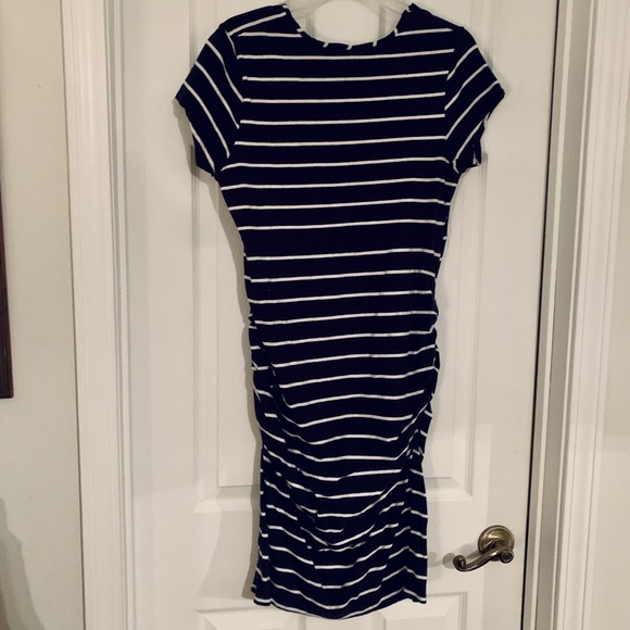 Navy and White Stripped Maternity Dress - Picture 4 of 5